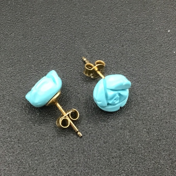 - Vintage Turquoise carved Roses Earrings set in Gold Plated .925 Sterling… - Picture 4 of 6